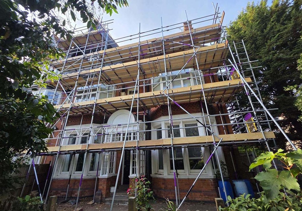 Scaffolding around a large 3 story UK home