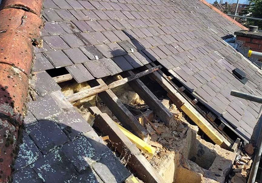 Storm damage on roof